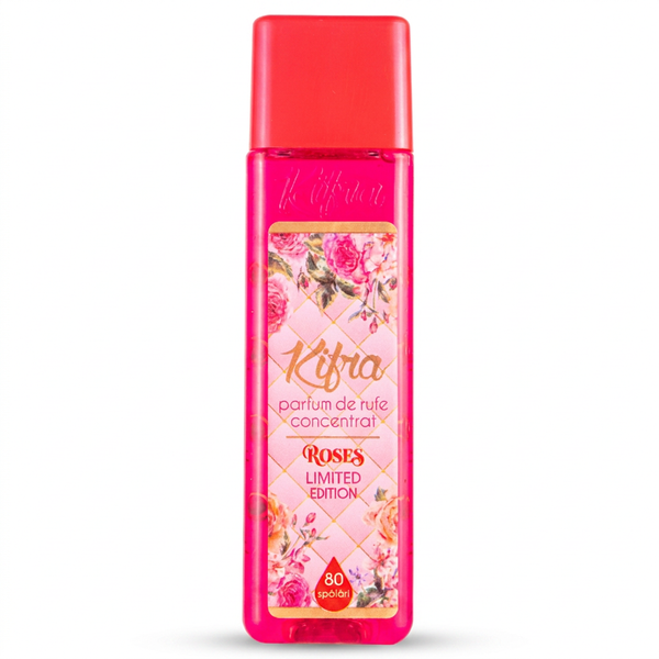 Kifra Roses 200ml concentrated laundry perfume bottle on a clean white background
