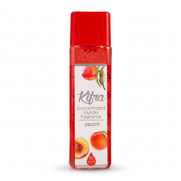 Kifra Peach 200ml concentrated laundry perfume bottle on a clean white background