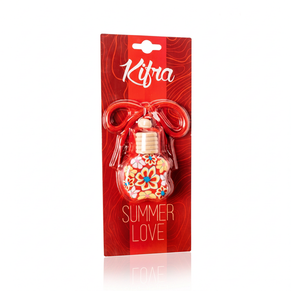 Kifra Summer Love car air freshener diffuser on its backing card on a plain white background