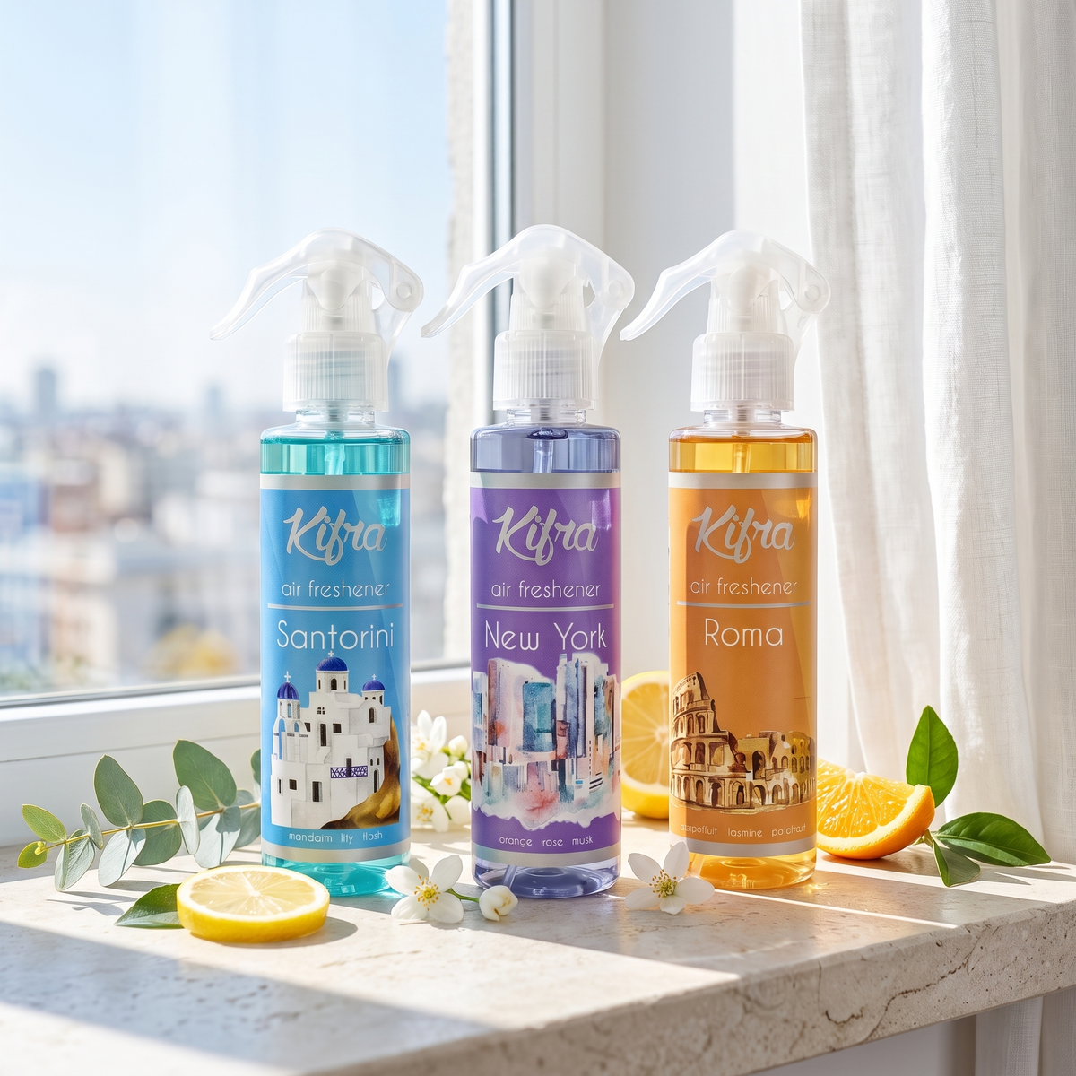 Kifra Room Spray Trio Bundle — Santorini, New York & Roma
